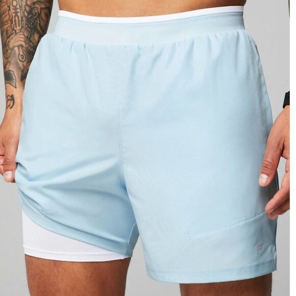 Fabletics The 5" Fundamental Short II (lined) in light blue and white NWT size S - Picture 1 of 12
